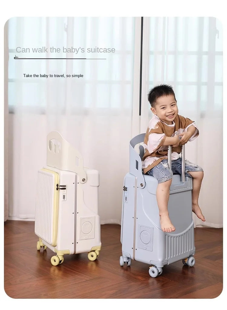 2025 New suitcase for children can Sit 20/22 inch Ride on Luggage Front Opening Sturdy Thickened Travel suitcase with Cup Holder