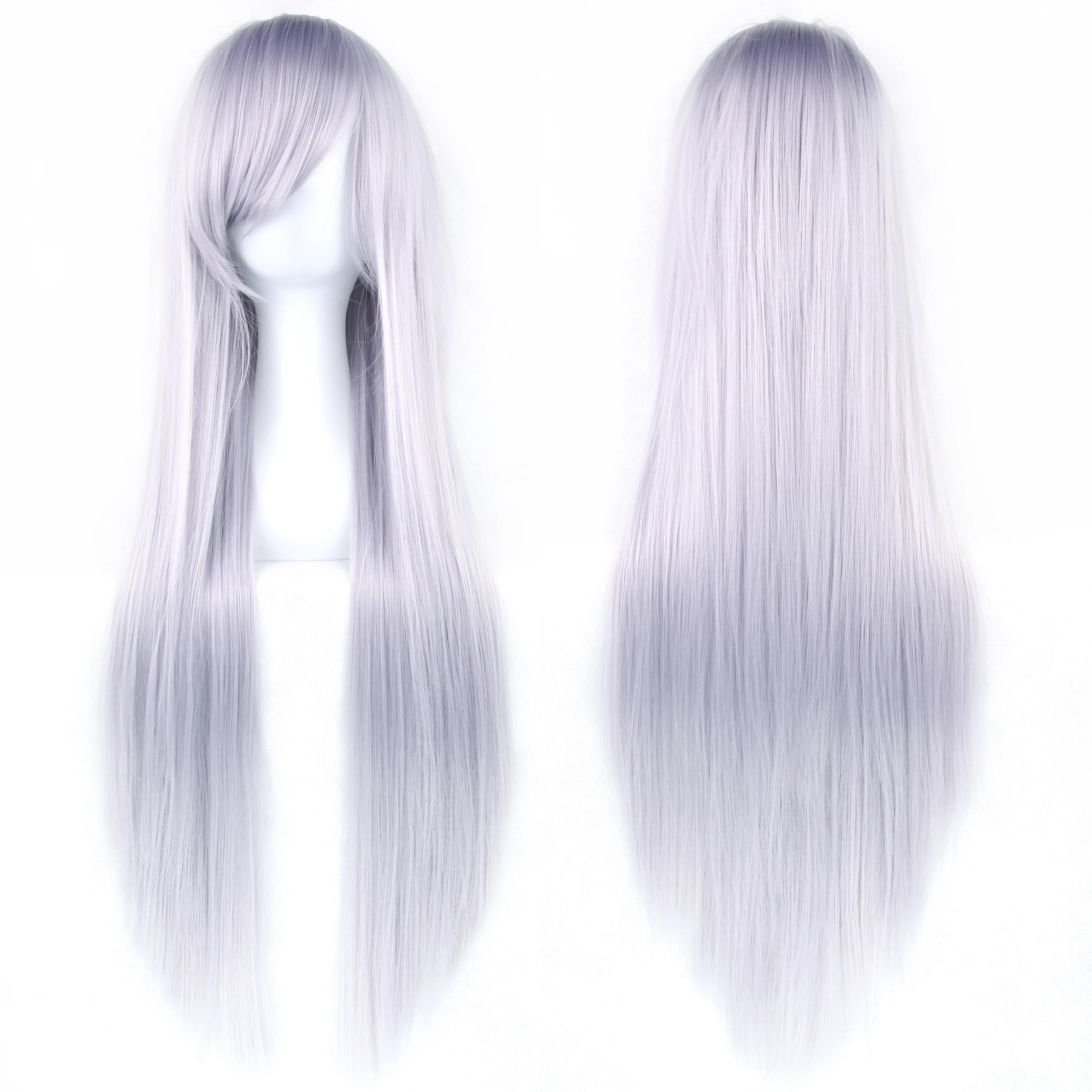 Soowee 80cm Long Synthetic Hair White Purple Cosplay Wigs Party Black Hair Straight Wig Hairpiece for Women
