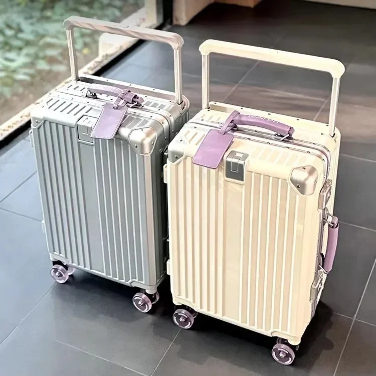 Aluminum Frame Wide Handlebar Rolling Luggage with Colorful Silent Spinner Wheels and TSA Lock Large Capacity Trolley Suitcase
