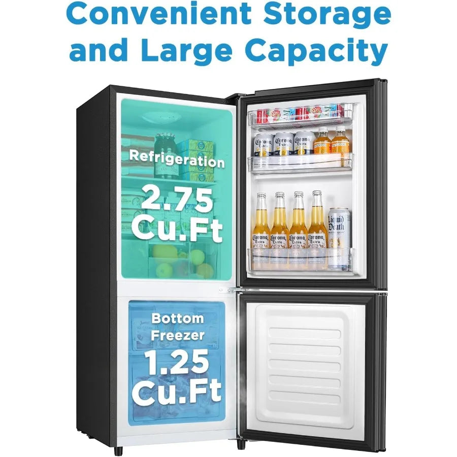 4.0 Cu.Ft Compact Mini Fridge with Bottom Freezer and Two Doors Energy-Efficient Small Refrigerator with Freezer for Bedroom Of