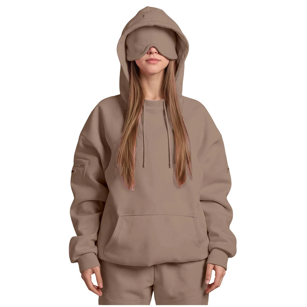 Plus Size Hoodie with Built-In Eye Mask – Oversized Travel Pullover