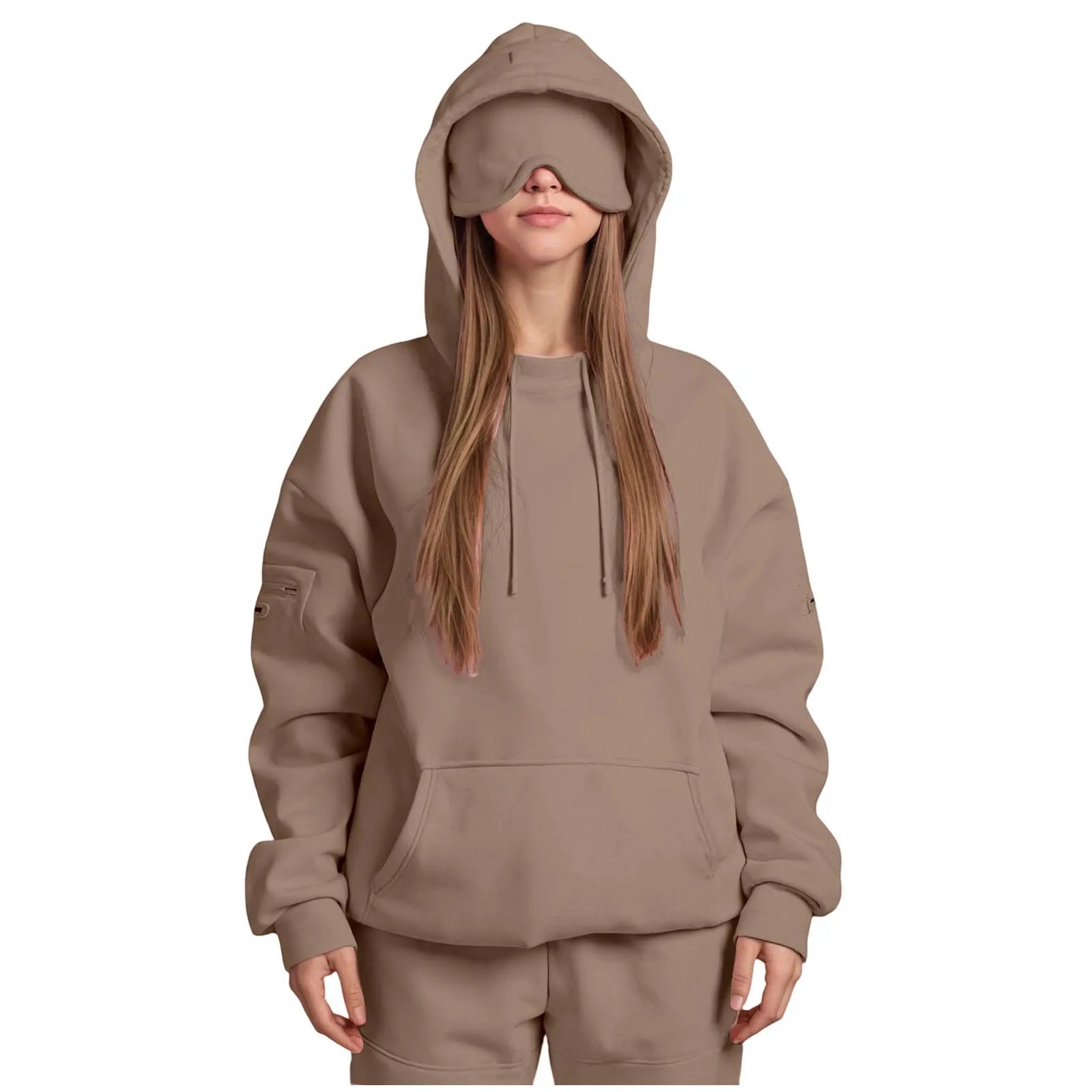 Plus Size Hoodie with Built-In Eye Mask – Oversized Travel Pullover