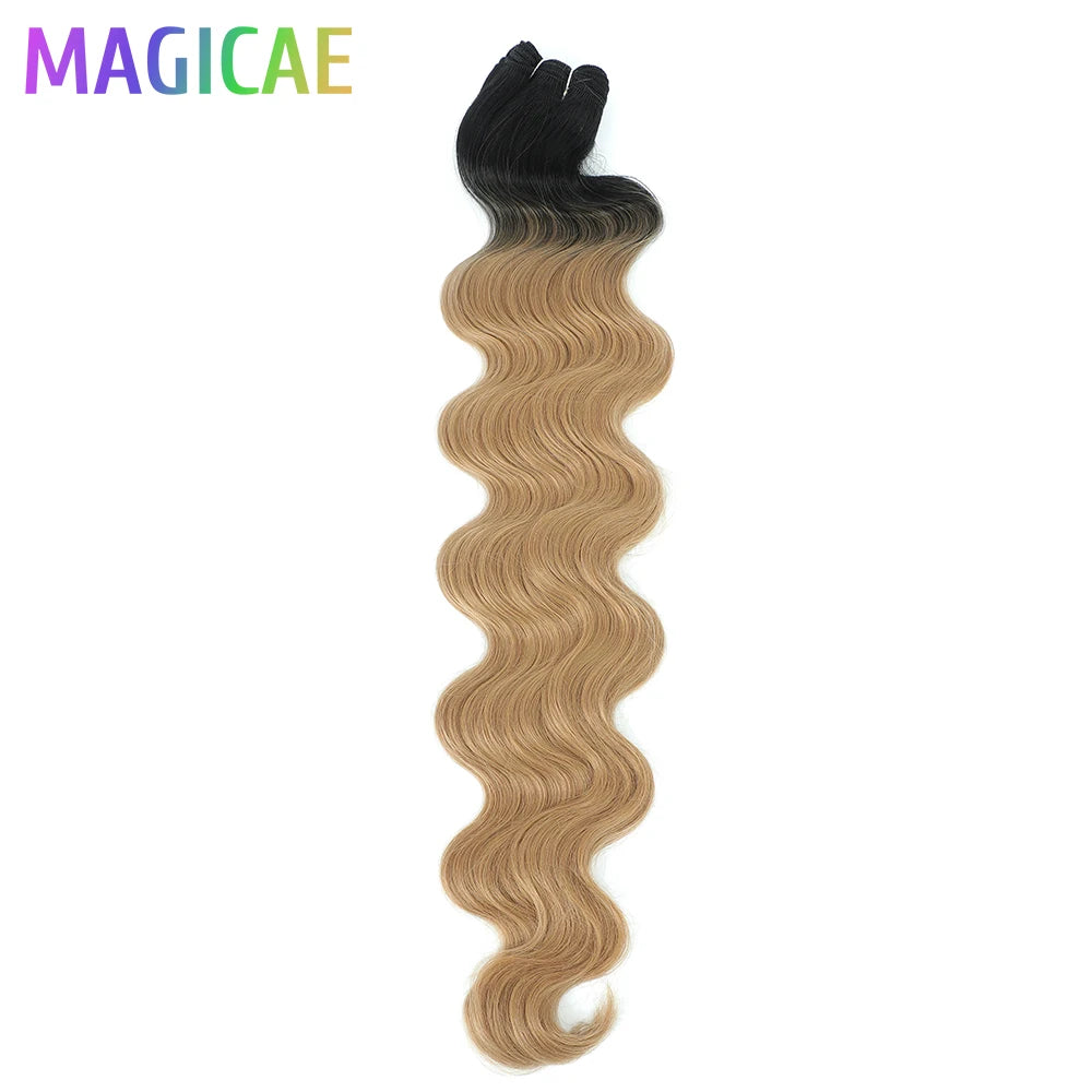 Magicae 200g/Pc Chocolate Ombre Brown Orange Blond 27/613 Grey High Temperature Synthetic Hair Extension 30Inch Body Wave Bundle