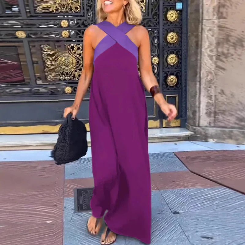 Vestido Sexy Cross Halter Sling Long Dress Women Spring Off Shoulder Hollow Party Dress Summer Sleeveless Backless Holiday Dress