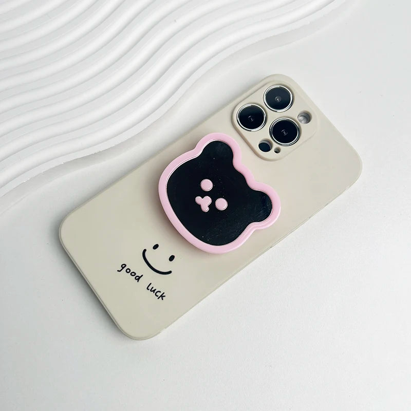 Cute Bear Mirror Magnetic Socket Grip Phone Holder For Magsafe IPhone Mac Samsung Safe Ring Finger Expanding Stand