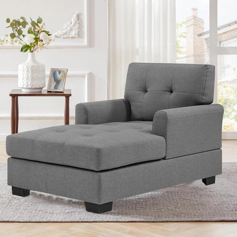 Curved Arm Chaise Lounge Sofa Chair Bed – Linen Fabric, Gray