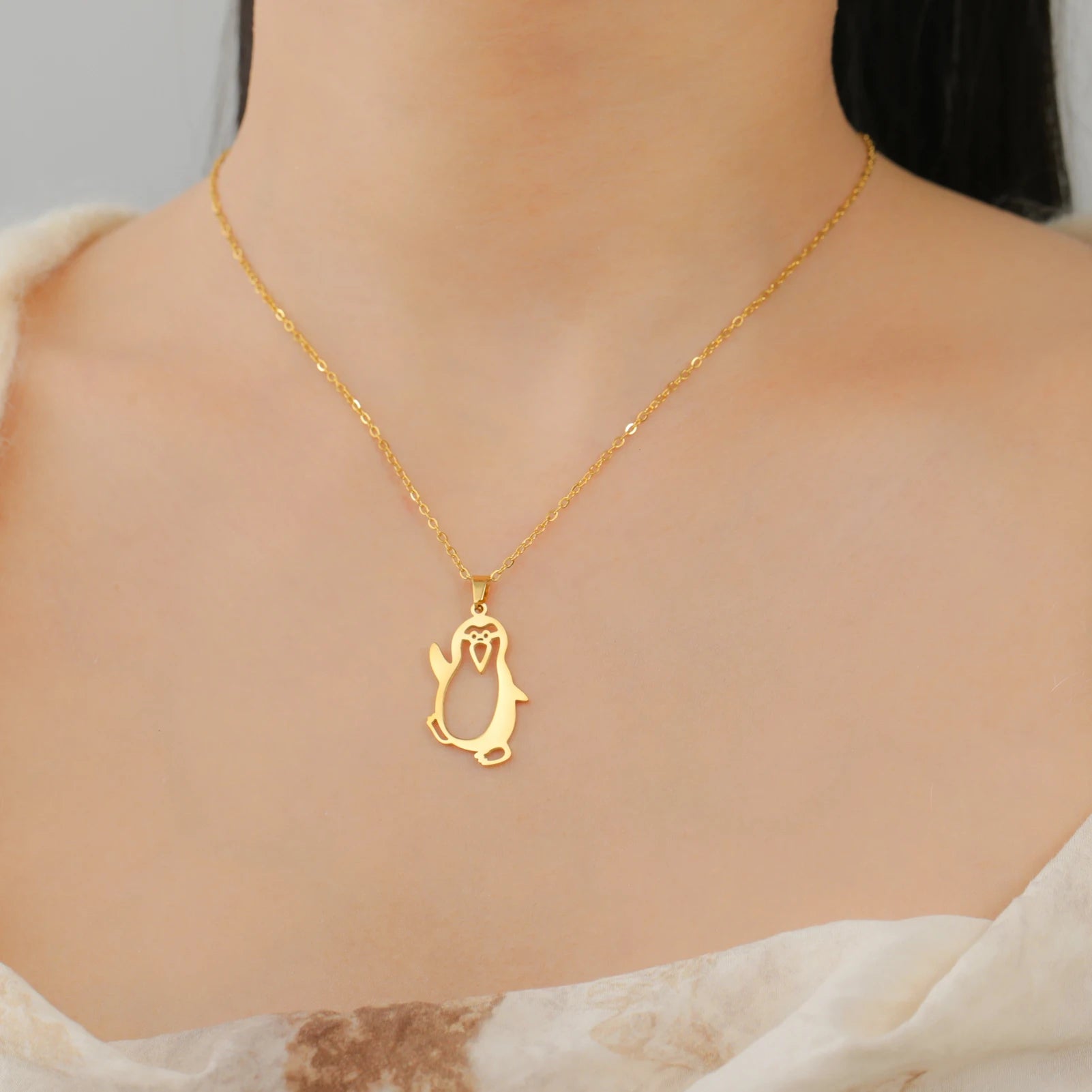 Walking Penguin Pendant Necklace | Stainless Steel Animal Chain for Women