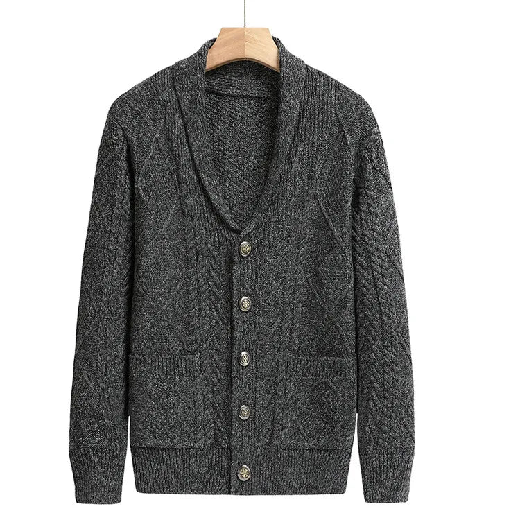 New Men's Knitted Cardigan, Youth Lapels Long Sleeve Coat, Men's Sweater Casual, Camel Black Gray Warm Sweater