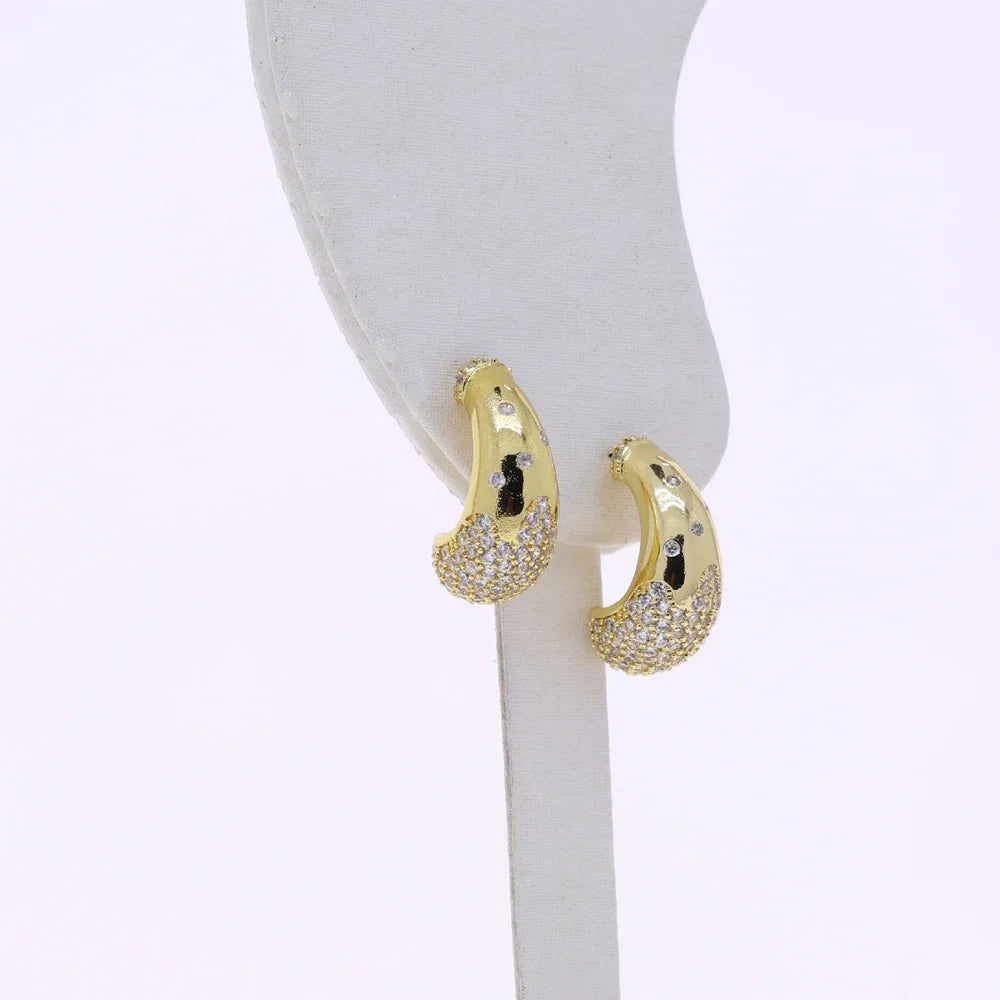 2025 Gold-Plated Waterdrop Earrings | Paved Cubic Zircon Studs for Women