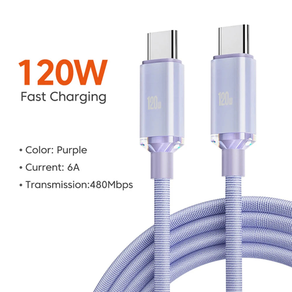 120W Dual Type C Data Cable Phone Fast Charge USB C Cable Type C Quick Charger Cords Data Line For iPhone Samsung Xiaomi Huawei