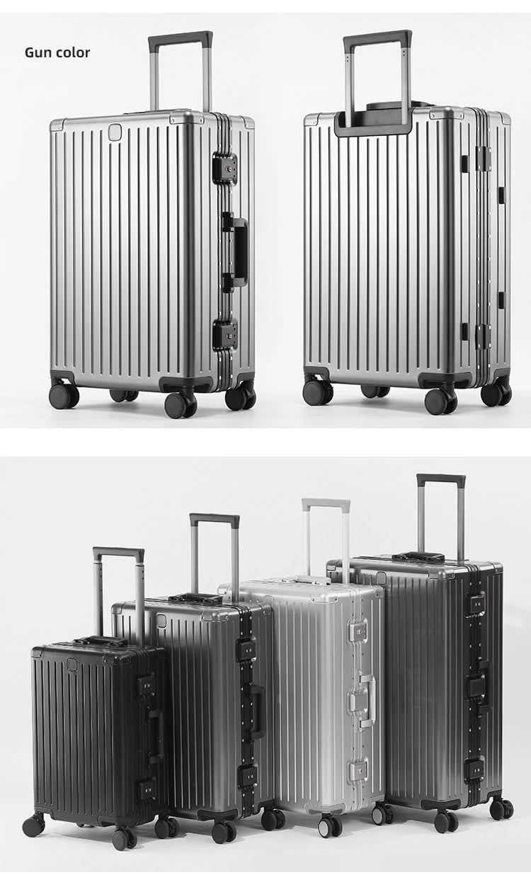 SUSHIMU 100% Aluminum-magnesium alloy Travel Suitcase Rolling Luggage 20/24/28 inch Trolley Luggage Carry-On Cabin Suitcase