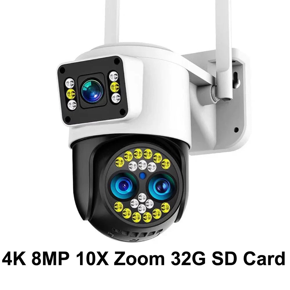 Yoosee 4K 8MP Three Lens Dual Screens 10X Optical Zoom IP66 Outdoor Waterproof Auto Tracking Two Way Audio Surveillance Cameras