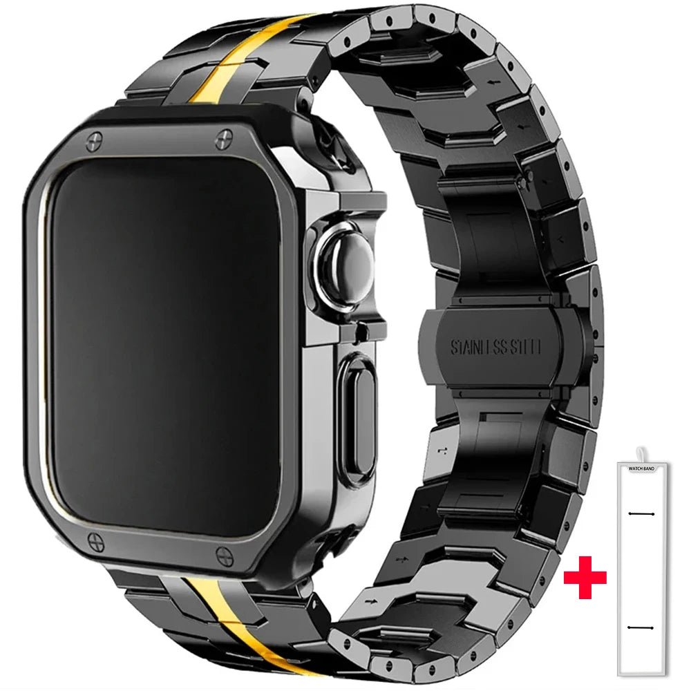 Jaytop Stainless Steel Watch Band + Case for Apple Watch (Ultra / Series 10–4 & SE) — Butterfly Buckle