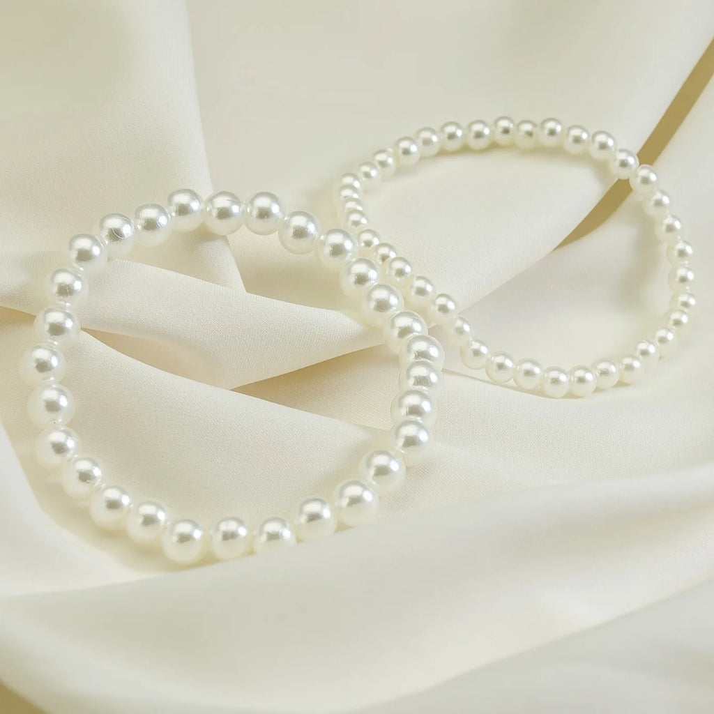 2-Piece Imitation Pearl Bracelet Set | Boho Minimalist Elastic Bracelets for Women