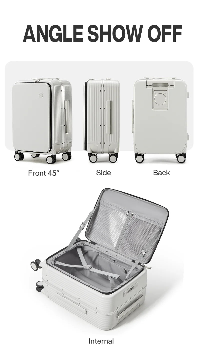 Mixi New Aluminum Frame Suitcase Carry On Rolling Luggage with USB Port Boarding Cabin Cup and Phone Holder 20 24 Inch