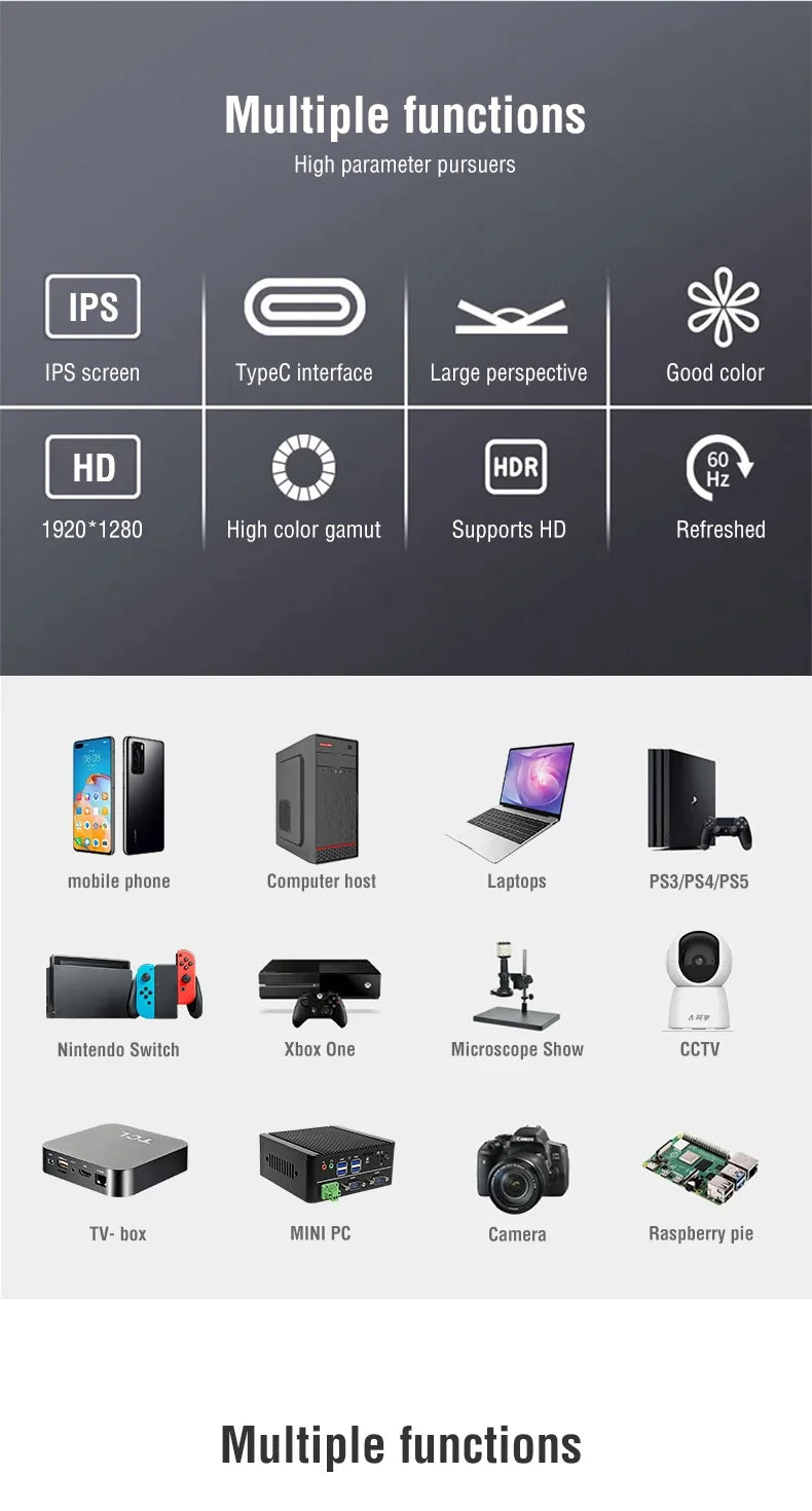 Anmite 10.5-Inch Portable Monitor 1280P HDR | 16:10 IPS Display