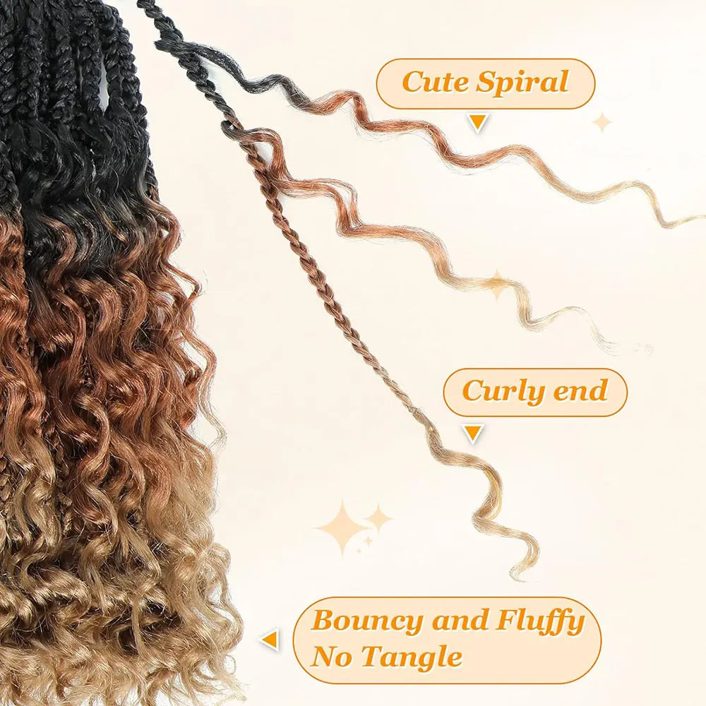 10" 8Packs Crochet Hair Box Braids Goddess Bohemian Crochet Boho Braids With Curly Ends Synthetic Crochet Hair For Black Women