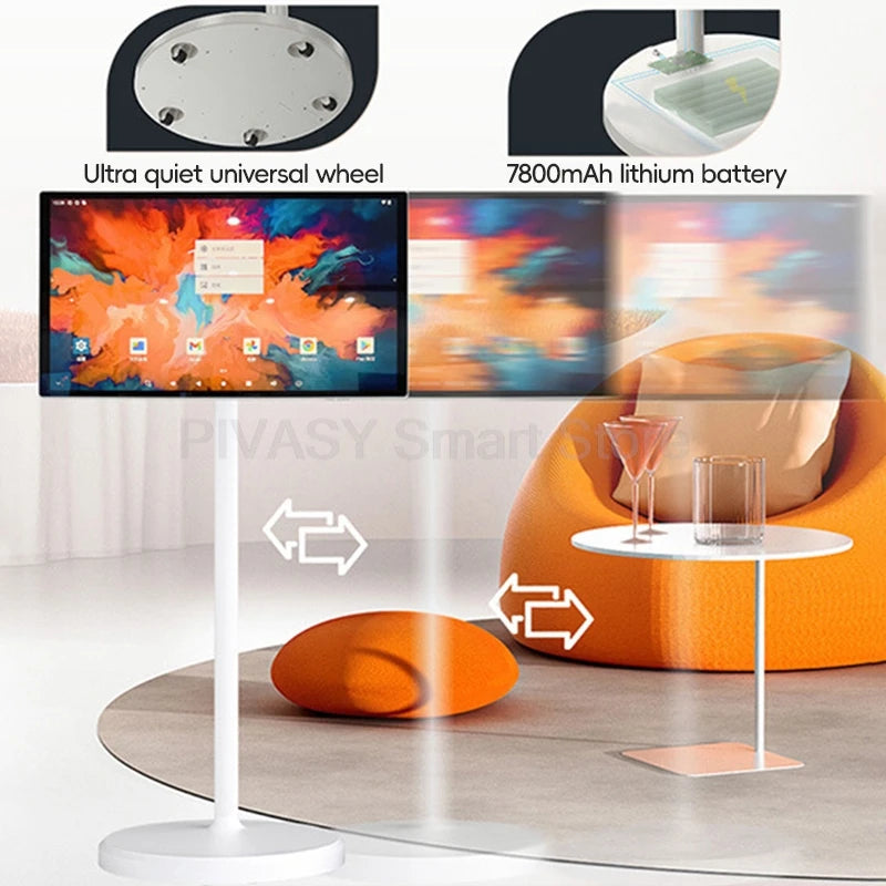 Touch Screen 21.5 24 Inch Smart TV with Floor Stand Monitor Mobile Stand Battery for Fitness Home Office Wireless Casting Audio