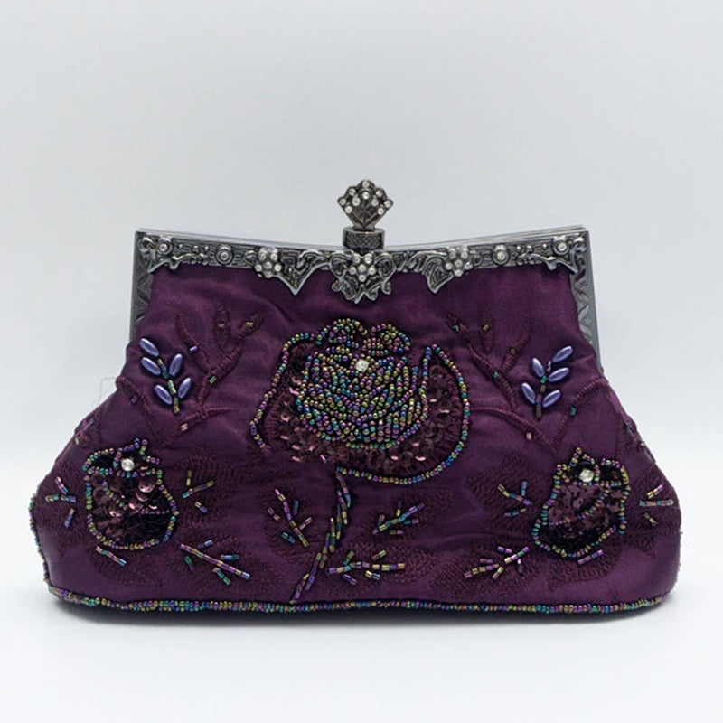 SHELKSBAG 1920s Gatsby Women Vintage Clutch Bags Luxury Beaded Wedding Evening Party Handbags Elegant Small Shoulder Chain Bag