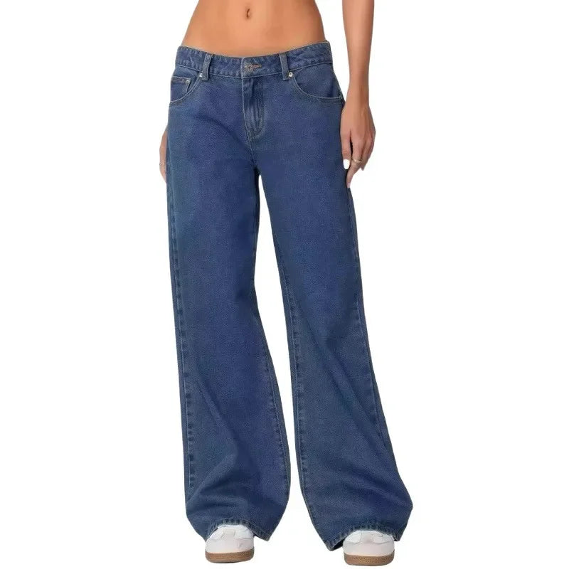 Vintage High-Waist Wide-Leg Jeans – Floor-Length Loose Fit Denim