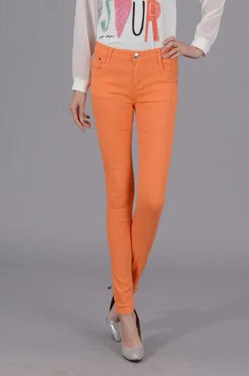 Women Color Pants Tapered Leg  Skinny Stretch Slim Jeans Skinny Trousers  Pockets  for Daily ouc073