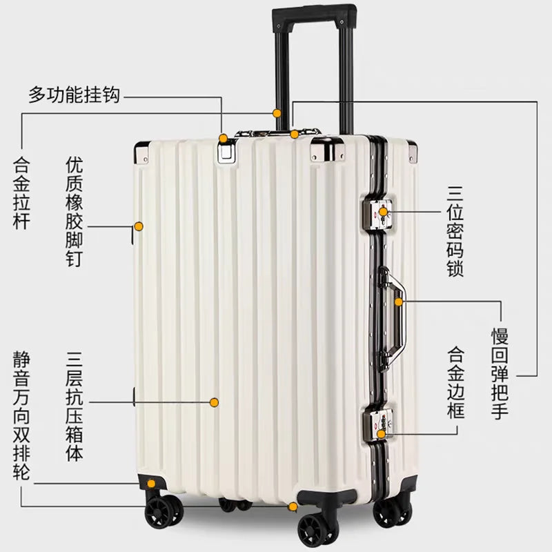 20inch 22inch 24inch 26inch Trolley Suitcase Suitcase Aluminum Frame Closure Hard Shell Storage Box Outdoor Travel Universal Wheel Password Lock