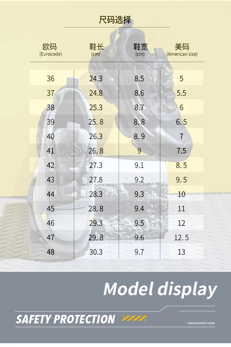 Rotary Buckle Work Safety Shoes For Men and Women Air Soft Sole Lightweight Protective Work Sneakers Men Breathable Boots