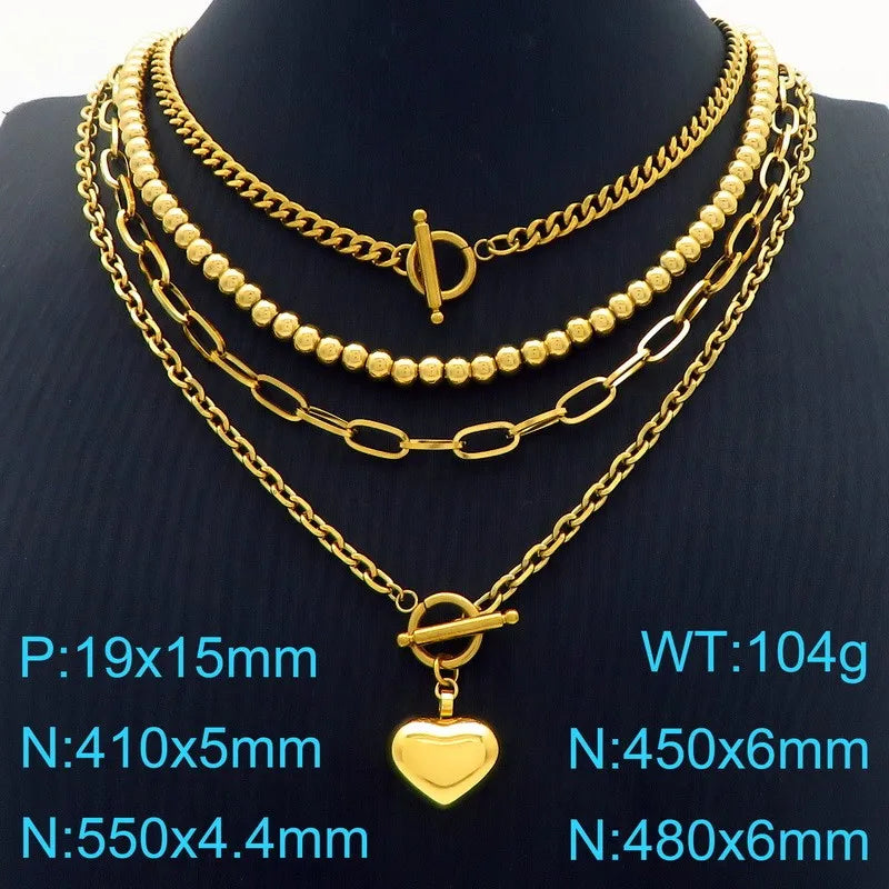 Romantic Heart Pendant Necklace | Gold Stainless Steel Choker for Women