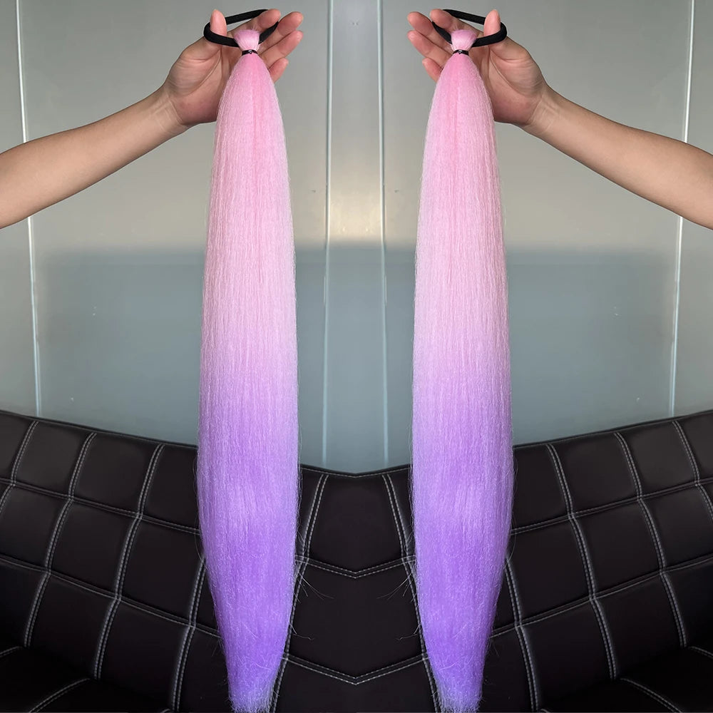 Synthetic 2Pcs Straight Ponytail With Elastic Hair Tie Colorful Braiding Ponytail Hair Extensions Hair Accessories For Women