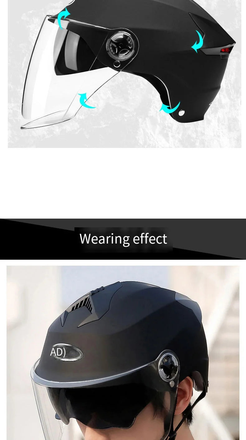 Motorcycle Helmet with LED Lights | Adjustable Electric Scooter & Moped Half Helmet for Men and Women