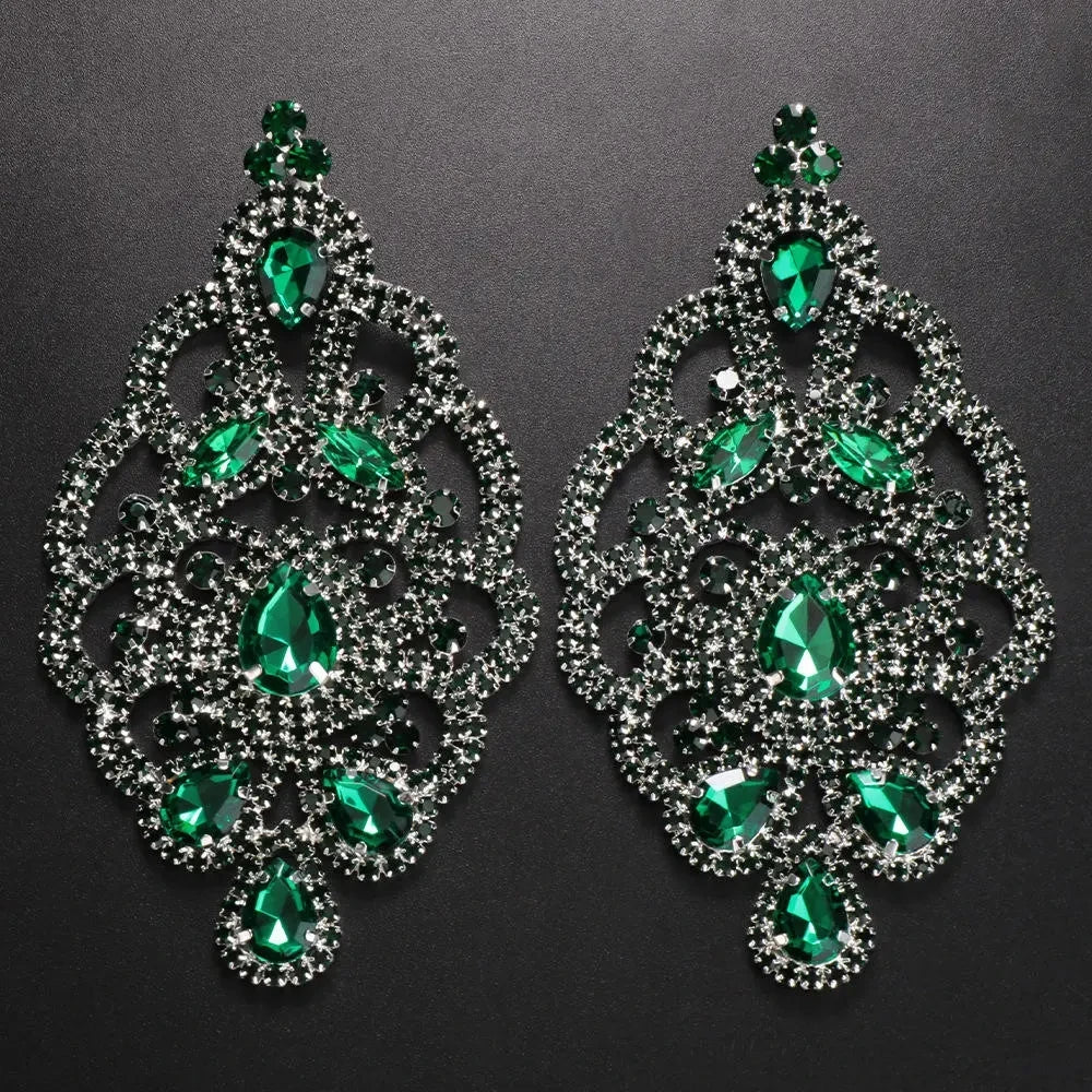 Colorful Rhinestone Drop Earrings | Exaggerated Crystal Long Dangles for Women