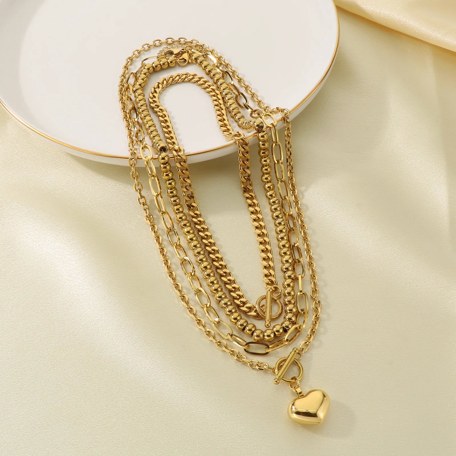 Romantic Heart Pendant Necklace | Gold Stainless Steel Choker for Women