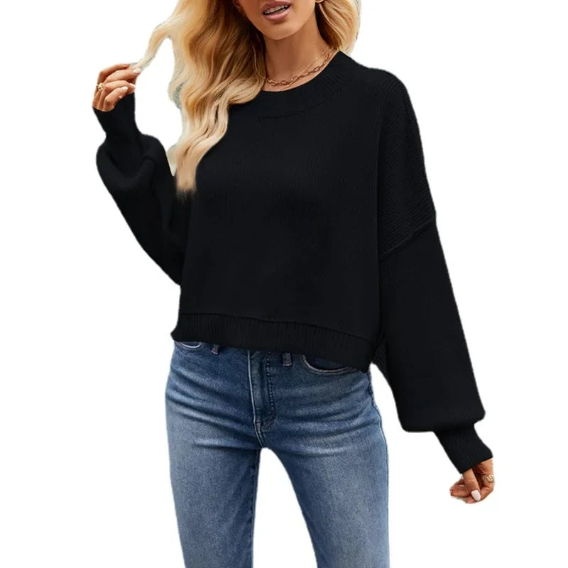 Women’s Solid Color Knit Sweater – Elegant Pullover, Soft Cozy Knitwear Top (Season’s Best Seller)