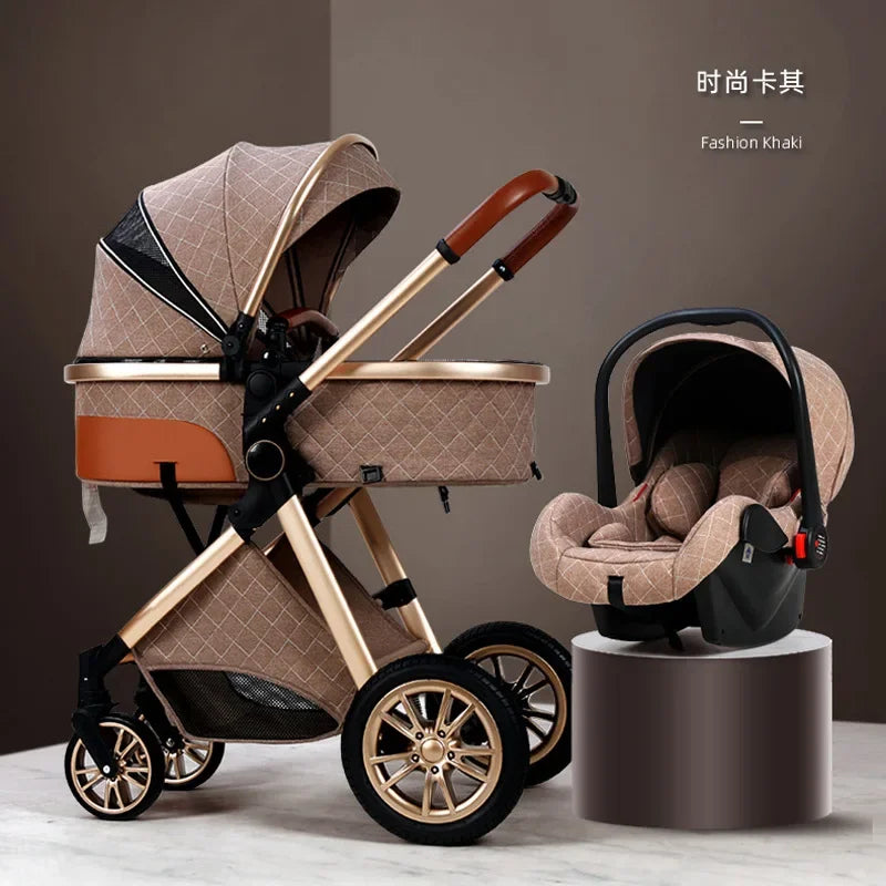 3-in-1high landscape baby stroller+safety basket for sitting and lying,lightweight folding,two-way shock-absorbing,0-3 years old
