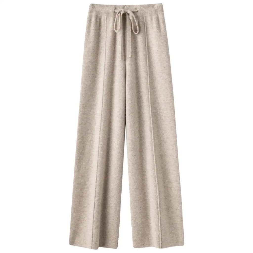 Women’s High-Waist Belted Knit Pants – Solid Color, Center-Crease Wide-Leg (Autumn/Winter 2026)