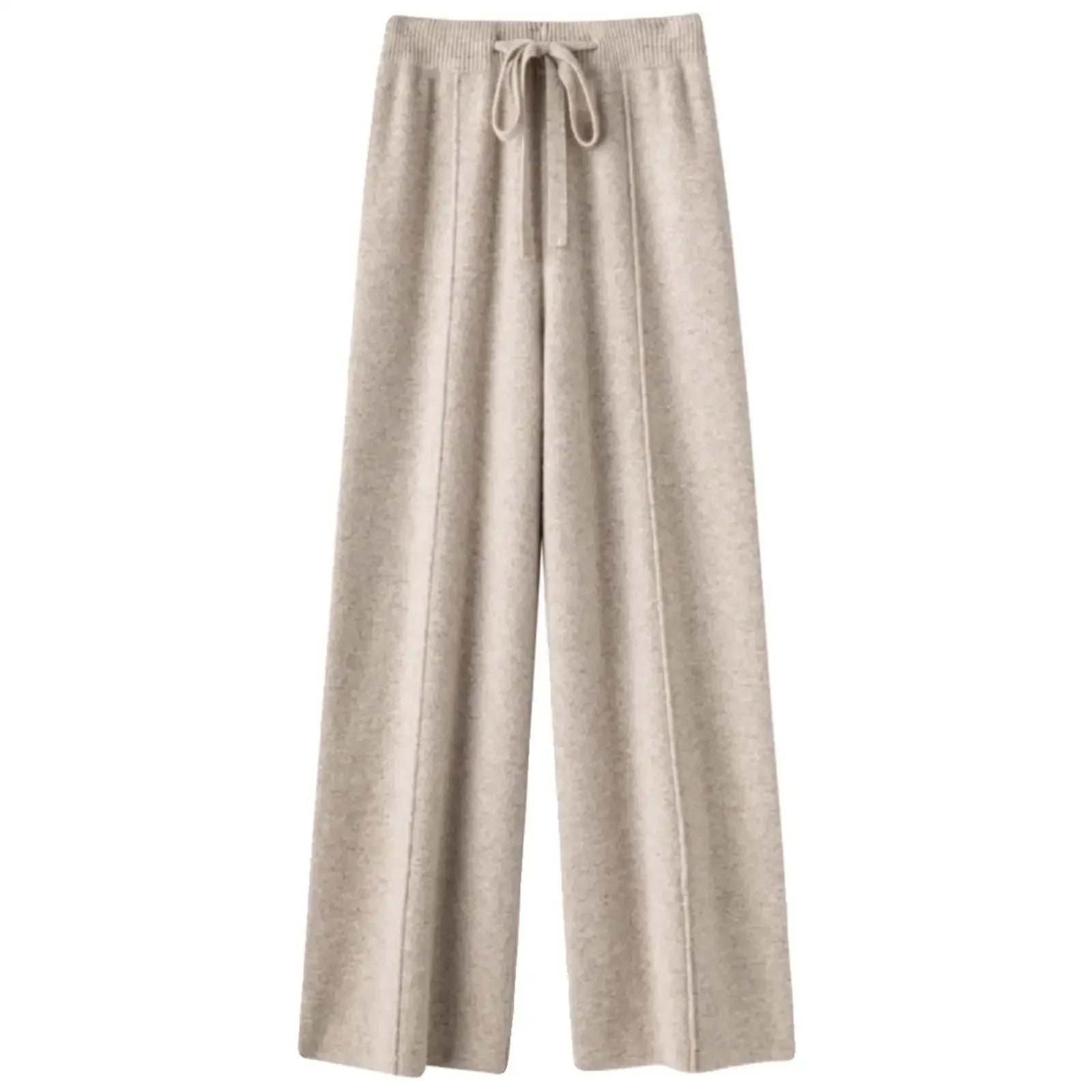 Women’s High-Waist Belted Knit Pants – Solid Color, Center-Crease Wide-Leg (Autumn/Winter 2026)