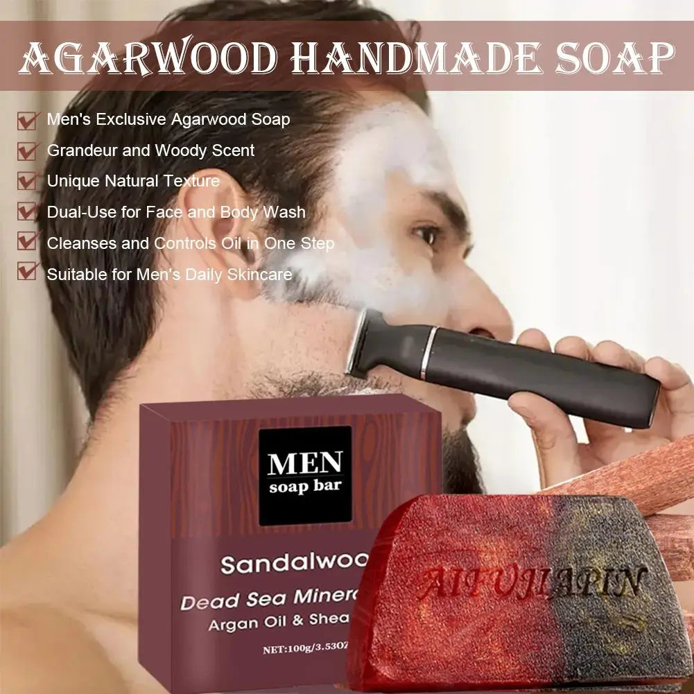 Agarwood Handmade Men's Soap,Deeply Cleanses The Body, Moisturizes The Face, And Is Gentle And Shiny,Sandalwood Handmade Soap