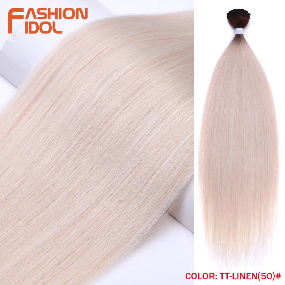 Bone Straight Hair Extensions Ombre Blonde Hair Bundles Super Long Hair Synthetic 24 Inch Straight Hair Full to End FASHION IDOL