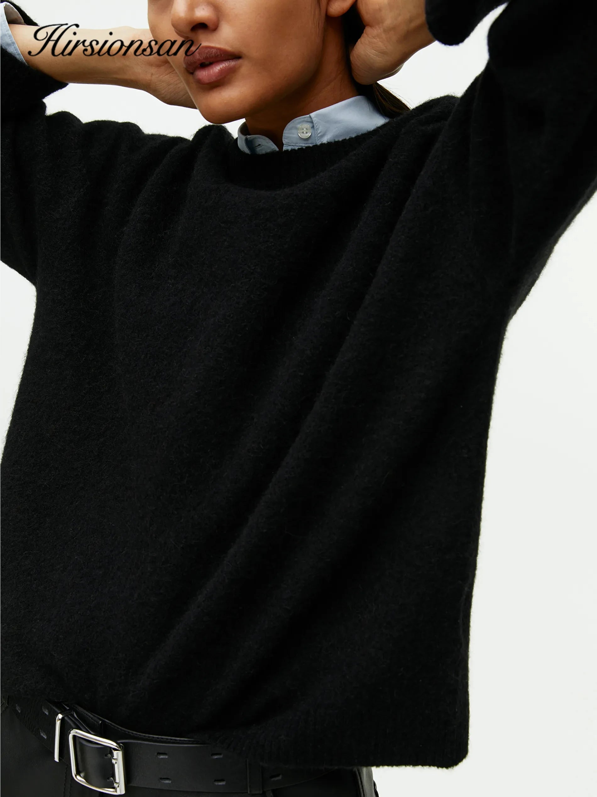 Hirsionsan Women’s Lantern Sleeve Knit Sweater – Oversized Thick Pullover, Cozy O-Neck Casual Top (2025 New Arrival)