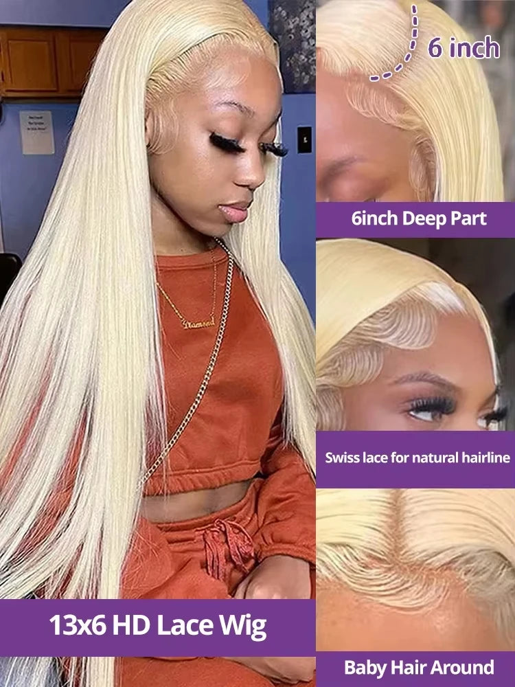 613 Blonde Lace Front Wig Human Hair 13X6 Hd Lace Frontal Wig Straight Lace Front Brazilian Plucked Human Hair Wigs For Women