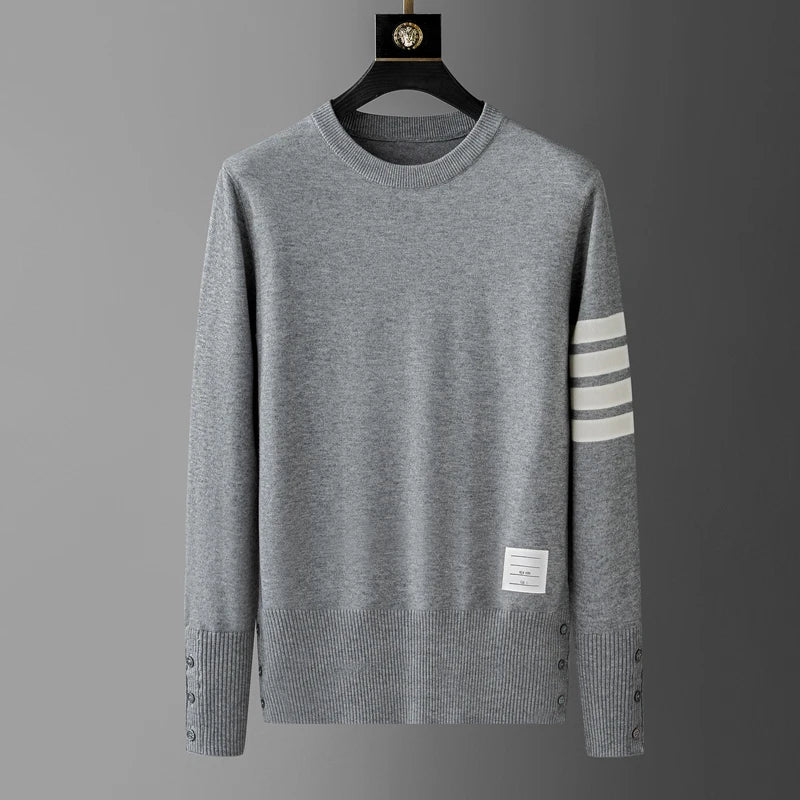 High end luxury brand sweater men personality trend ribbon striped round neck Knitwear autumn and winter Korean casual pullover