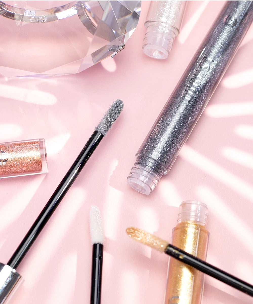 QIBEST shimmer lip gloss beauty girl diamond glitter lip tint waterproof long lasting 6 colors gray flash liquid lipstick makeup