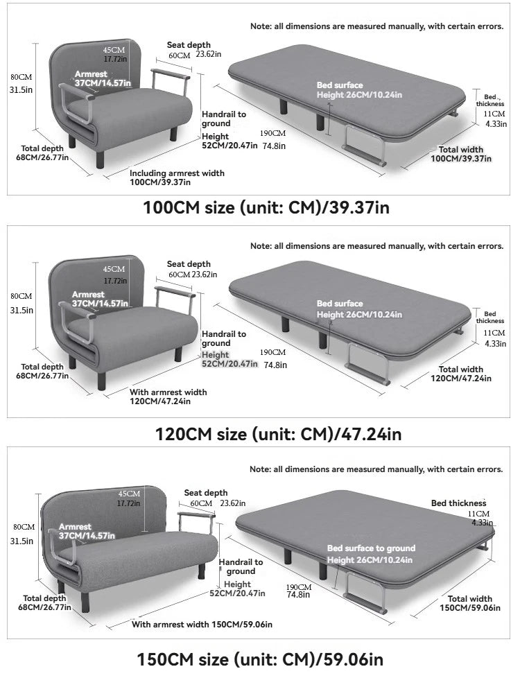 Modern folding sofa bed apartment small apartment simple single and double folding sofa with armrest