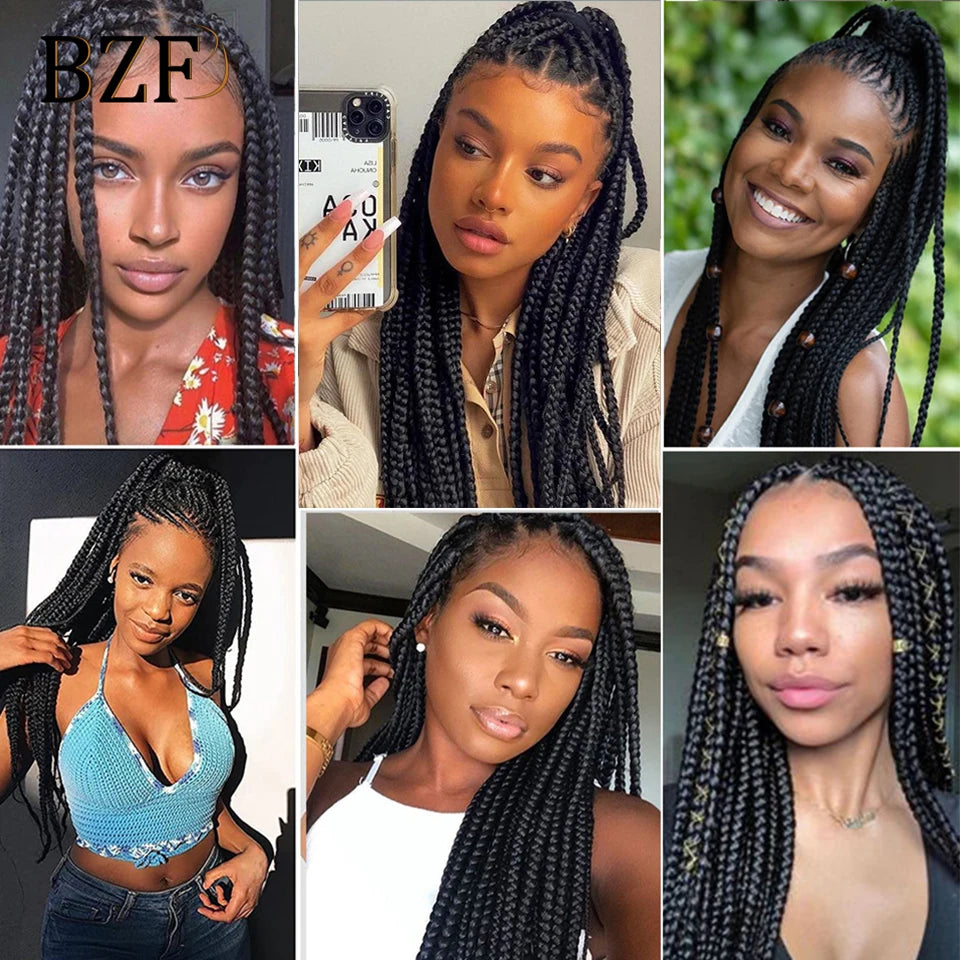18 Inch Medium Box Braids Crochet Hair 1B Pre-Looped 3X Box Braiding Hair Ombre Synthetic Braid Hair Extensions For Black Women