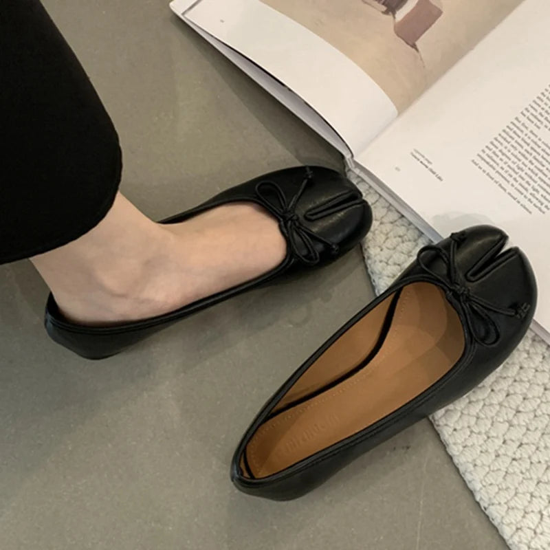 New Brand Women Flats Soft Ballet Shoes Slip On Loafers Soft Moccasins Tabi Ninja Casual Shoes Mujer Ladies Shoes Bow Knot Mujer
