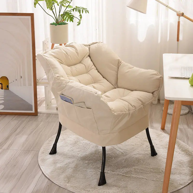 Costway Modern Polyester Fabric Lazy Chair Single Sofa Chair W Side Pocket Beige