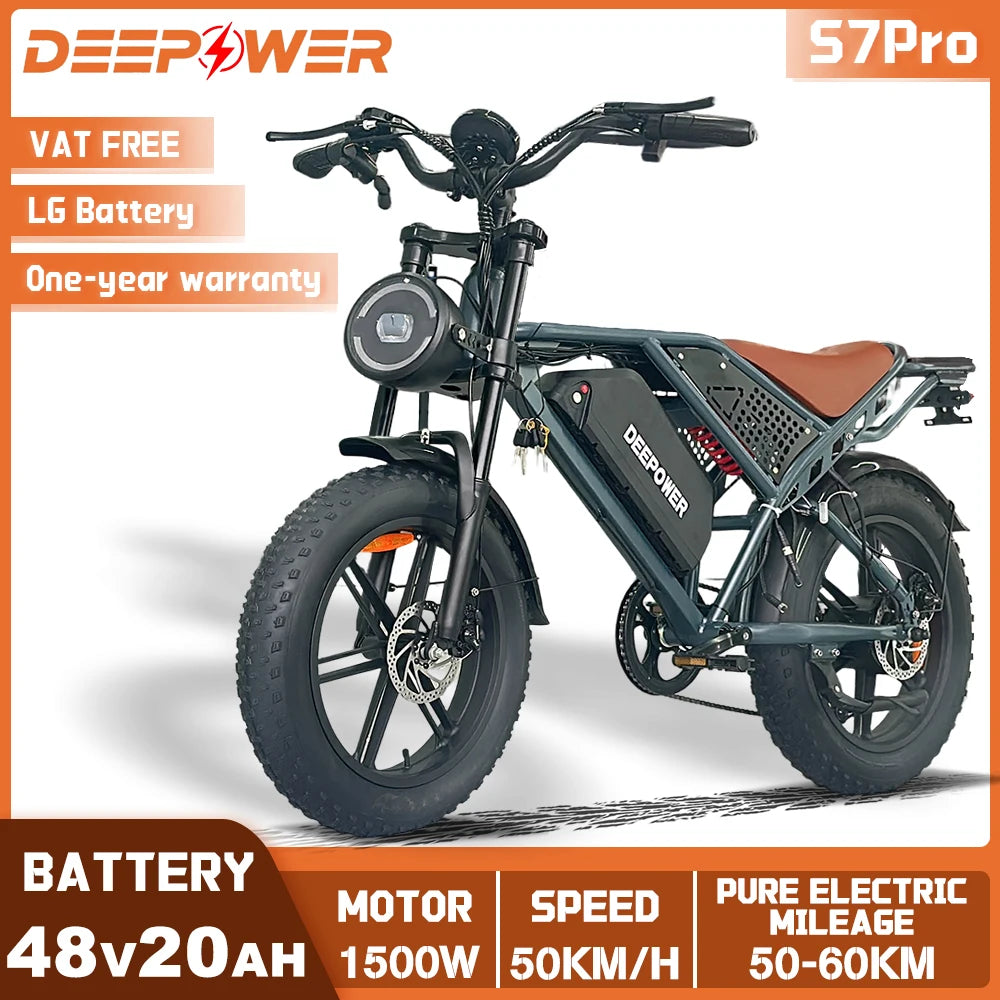 DEEPOWER S7Pro Off-Road Electric Bike — 48V 60Ah LG Battery, 1500W, 20x4 Fat Tires