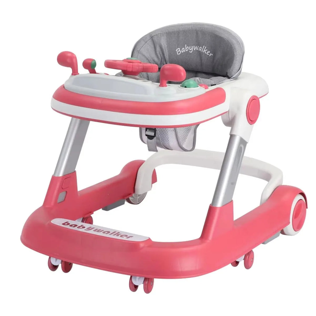 Foldable Activity Walker, Toddler Baby Push Walker with Removable Feeding Tray & Music Tray(Without Battery), 2 in 1 Baby Walker
