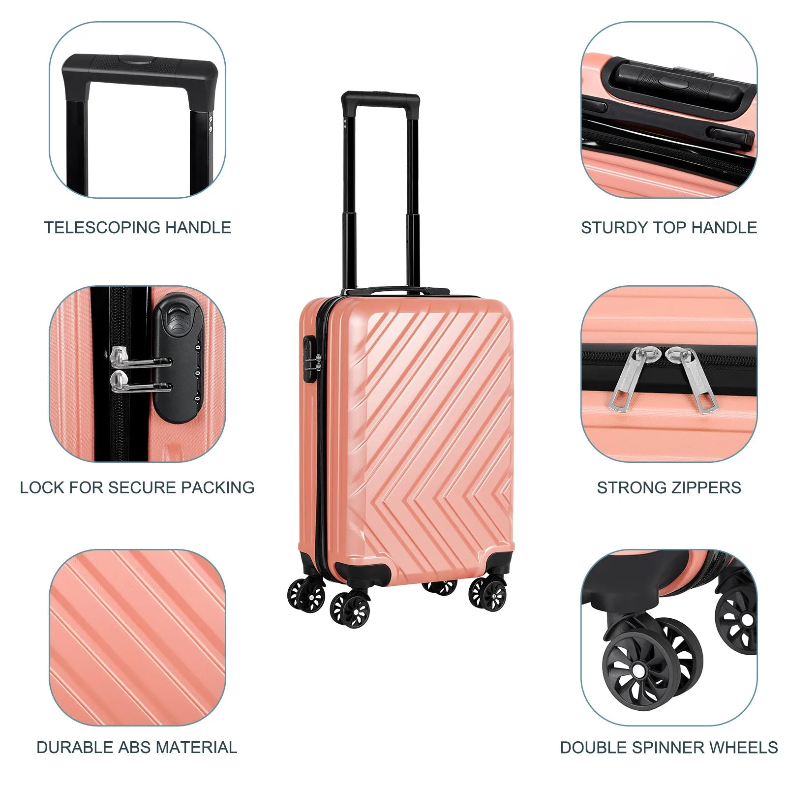 Lockable Spinner Luggage with 20 Handles | ABS Rolling Suitcase