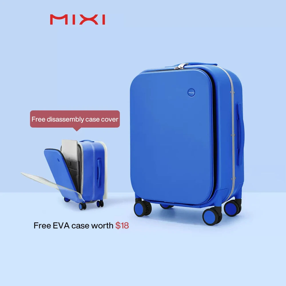 Mixi M9260 Aluminum-Frame PC Carry-On | Full-Front Quick Access, TSA Lock, 8 Spinner Wheels (18/20/24″)